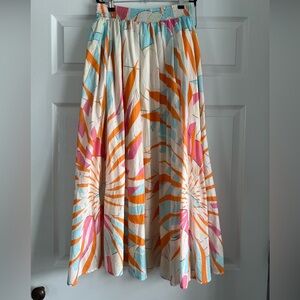 Maeve Anthropologie Smocked Waist Tropical Print Midi Skirt XS Tropical Vacation
